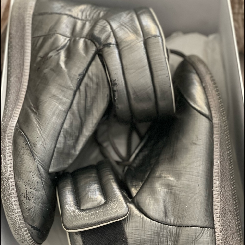 Silver leather high top sneakers